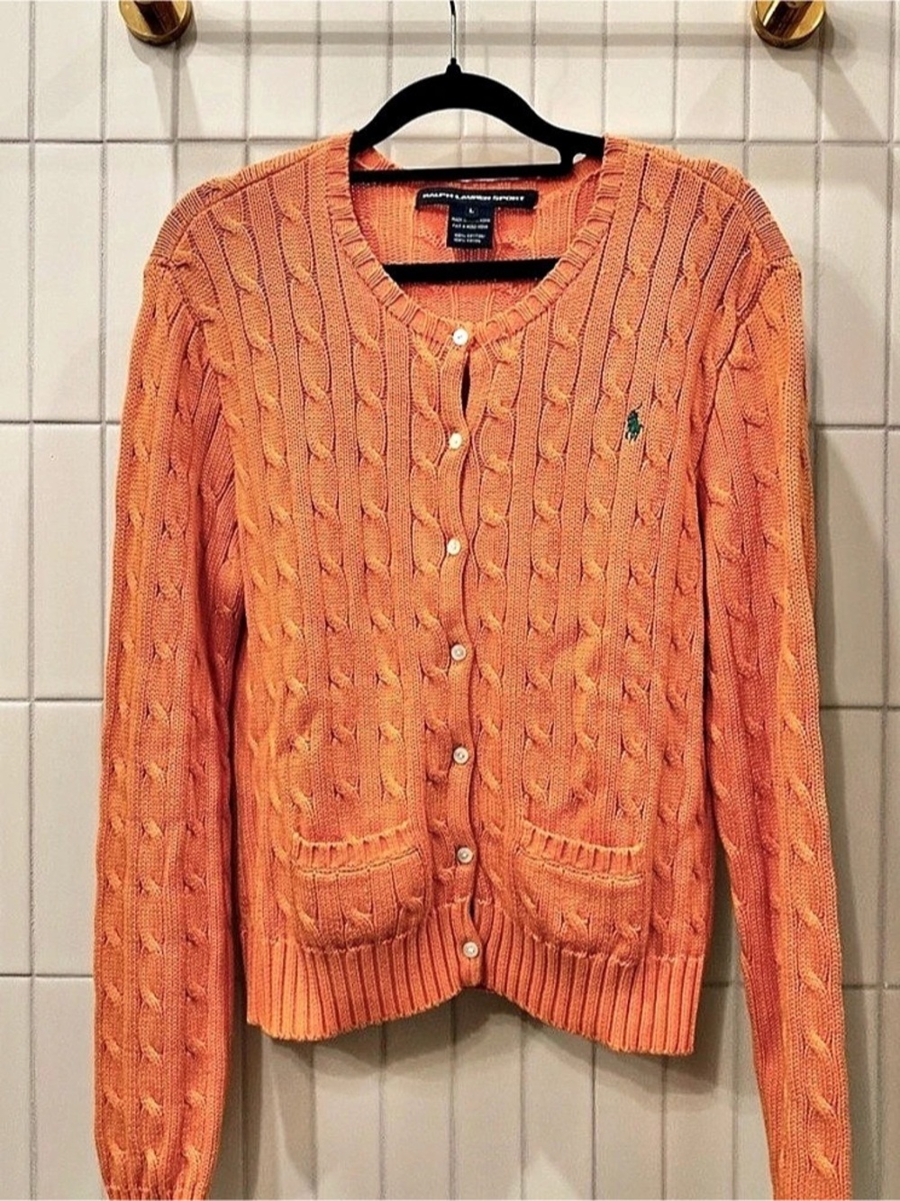 Polo Ralph Lauren Cable Knit Cardigan in Orange Like New